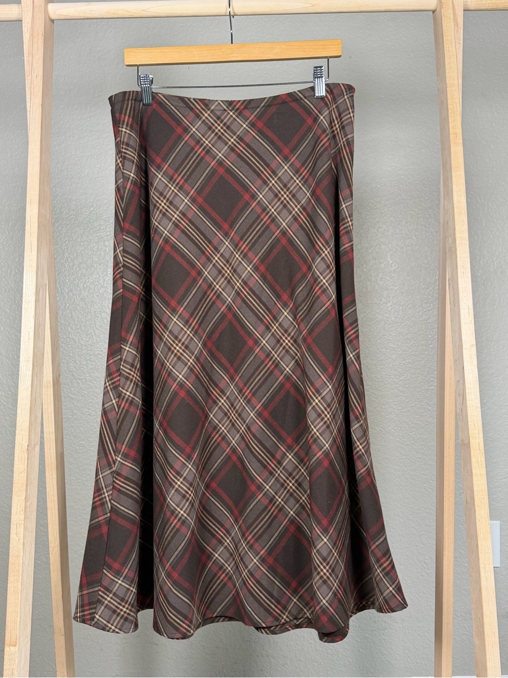 Croft & Barrow Plaid Midi Skirt 12 Dark Academia Fall Brown Red A Line - Picture 2 of 8
